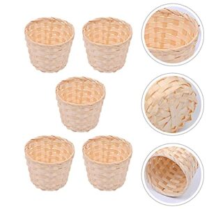 Woven Basket 5 Pcs Desktop Bamboo Weaving Storage Basket Small Bamboo Woven Storage Box Flower Pot Garbage Can for Debris Crafts Jewelry Organizer Desk Decoration Wicker Storage Basket