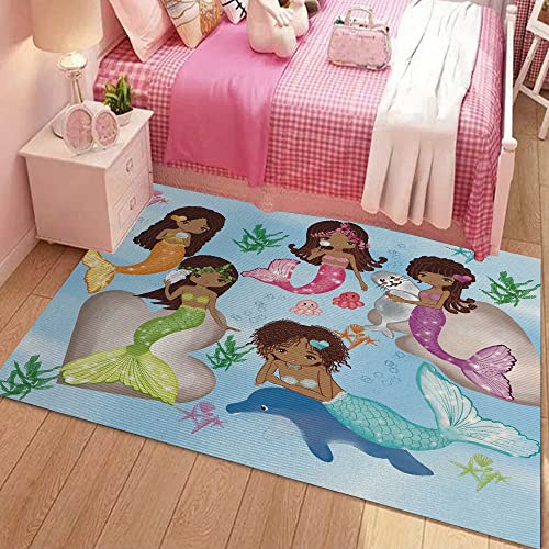 Radixnine Girls Bedroom Rugs Mermaid Room Rugs Bedroom Rugs Black Girls Large Area Rugs Teenage Girls Room Decor Anti-Slip Comfort Floor Mats Lounge Chair Rugs 39 * 59 Inches