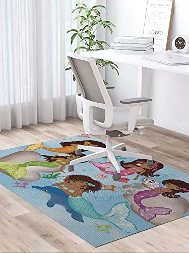 Radixnine Girls Bedroom Rugs Mermaid Room Rugs Bedroom Rugs Black Girls Large Area Rugs Teenage Girls Room Decor Anti-Slip Comfort Floor Mats Lounge Chair Rugs 39 * 59 Inches