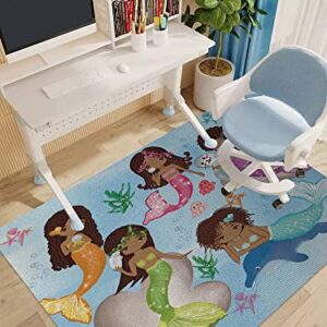 Radixnine Girls Bedroom Rugs Mermaid Room Rugs Bedroom Rugs Black Girls Large Area Rugs Teenage Girls Room Decor Anti-Slip Comfort Floor Mats Lounge Chair Rugs 39 * 59 Inches