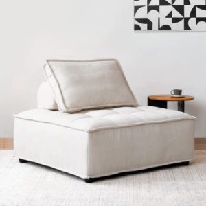 acanva modern modular sectional single sofa couch, accent armless chair with removable back cushion for living room, apartment, small space, beige