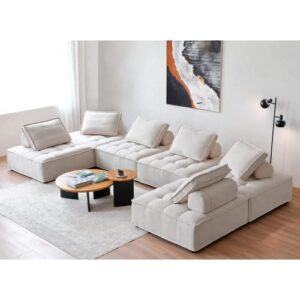 Acanva Modern Modular Sectional Single Sofa Couch, Accent Armless Chair with Removable Back Cushion for Living Room, Apartment, Small Space, Beige