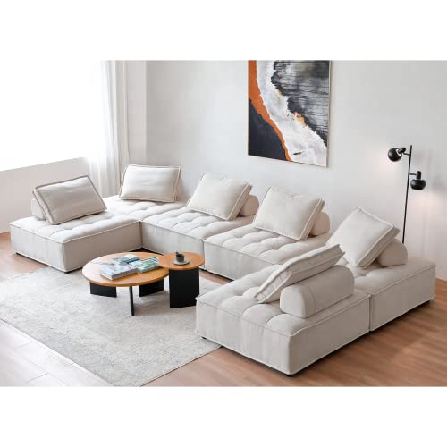 Acanva Modern Modular Sectional Single Sofa Couch, Accent Armless Chair with Removable Back Cushion for Living Room, Apartment, Small Space, Beige