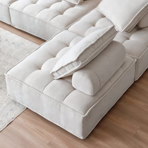 Acanva Modern Modular Sectional Single Sofa Couch, Accent Armless Chair with Removable Back Cushion for Living Room, Apartment, Small Space, Beige