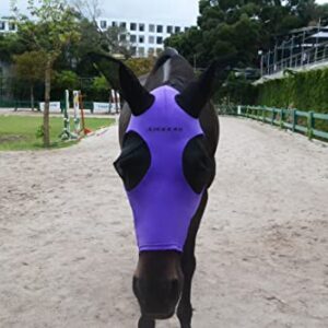 Super Comfort Horse Fly Mask Elasticity Fly Mask with Ears UV Protection for Horse(XL,Purple)