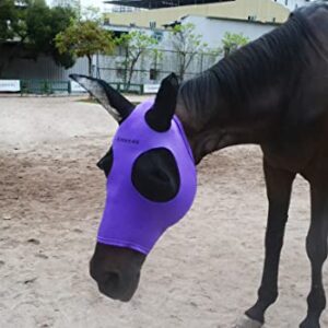 Super Comfort Horse Fly Mask Elasticity Fly Mask with Ears UV Protection for Horse(XL,Purple)