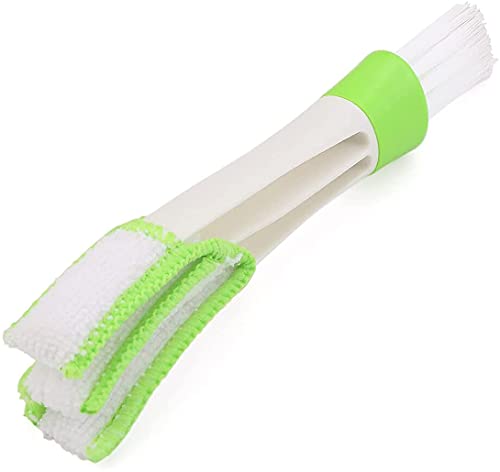 CHEYIXUAN Double Ended Mini Dust Blind Cleaner Car Vent Brush Window Blind Brush Hand Held Magic Brush Blind Duster for House Car Office White and Green, 17cm 4.5cm 2.5cm