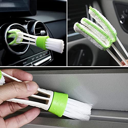 CHEYIXUAN Double Ended Mini Dust Blind Cleaner Car Vent Brush Window Blind Brush Hand Held Magic Brush Blind Duster for House Car Office White and Green, 17cm 4.5cm 2.5cm