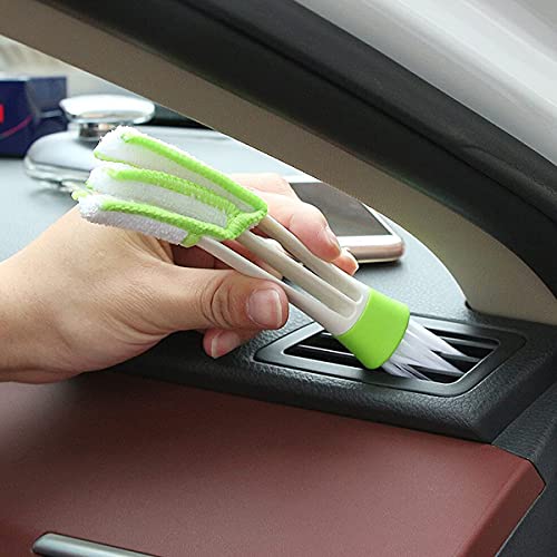 CHEYIXUAN Double Ended Mini Dust Blind Cleaner Car Vent Brush Window Blind Brush Hand Held Magic Brush Blind Duster for House Car Office White and Green, 17cm 4.5cm 2.5cm