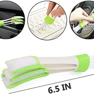 CHEYIXUAN Double Ended Mini Dust Blind Cleaner Car Vent Brush Window Blind Brush Hand Held Magic Brush Blind Duster for House Car Office White and Green, 17cm 4.5cm 2.5cm