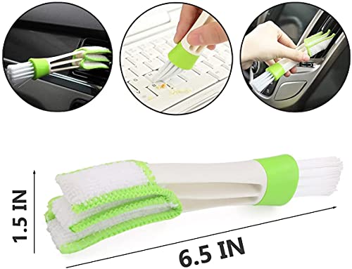 CHEYIXUAN Double Ended Mini Dust Blind Cleaner Car Vent Brush Window Blind Brush Hand Held Magic Brush Blind Duster for House Car Office White and Green, 17cm 4.5cm 2.5cm