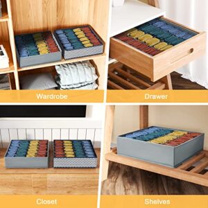 DIMJ Sock Drawer Organizers, Underwear Organizers with 72-Cell, Dresser Drawer Organizers for Clothing, Closet Organizers and Storage Boxes for Socks, Ties, Belts, 3 Packs (Grey)