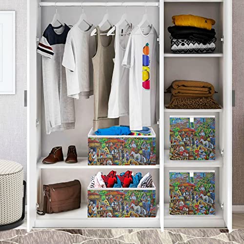 Jewish Market Collapsible Open Storage Bins, Foldable Toy Nursery Storage Basket Bin Cloth Cube Rectangular Organizer with Handles for Shelves Closet Home Decor