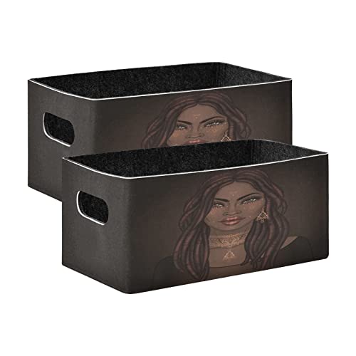 African American Pretty Girl Storage Basket Felt Storage Bin Collapsible Towel Storage Toy Storage Box Organizer for Kids Bedroom Magazine