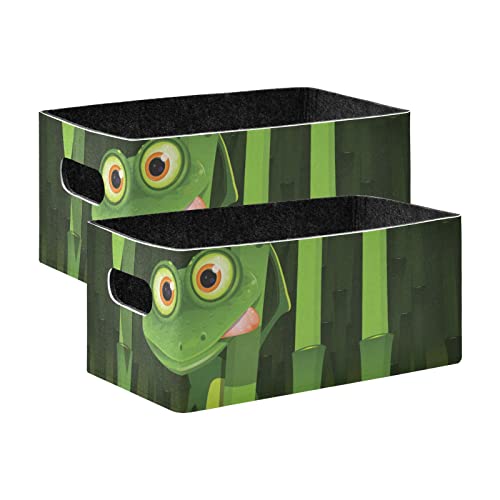 Frog Bamboo Storage Basket Felt Storage Bin Collapsible Towel Storage Convenient Box Organizer for Pet Supplies Magazine