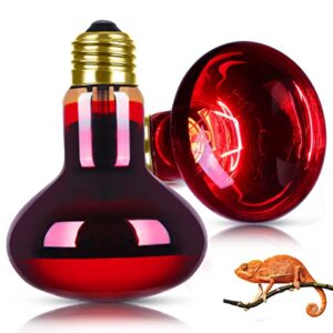 DGE Reptile Heat Lamp Bulb, 100 Watt Infrared Basking Spot Bulb of Bearded Dragon, Red Heat Lamp Bulbs for Reptiles and Amphibian Use, 2Packs