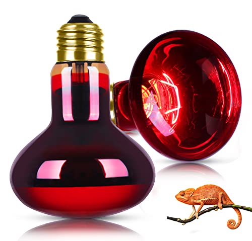 DGE Reptile Heat Lamp Bulb, 100 Watt Infrared Basking Spot Bulb of Bearded Dragon, Red Heat Lamp Bulbs for Reptiles and Amphibian Use, 2Packs