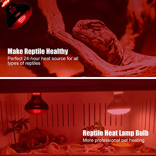 DGE Reptile Heat Lamp Bulb, 100 Watt Infrared Basking Spot Bulb of Bearded Dragon, Red Heat Lamp Bulbs for Reptiles and Amphibian Use, 2Packs