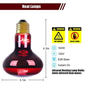 DGE Reptile Heat Lamp Bulb, 100 Watt Infrared Basking Spot Bulb of Bearded Dragon, Red Heat Lamp Bulbs for Reptiles and Amphibian Use, 2Packs