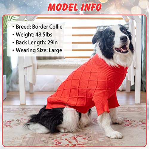 FATCOOLGOO Knitted Dog Sweater for Girl - Classic Cable Knit Turtleneck Winter Coat Apparel, Dog Clothes with Leash Hole for Cold Weather, Ideal Gift for Pet