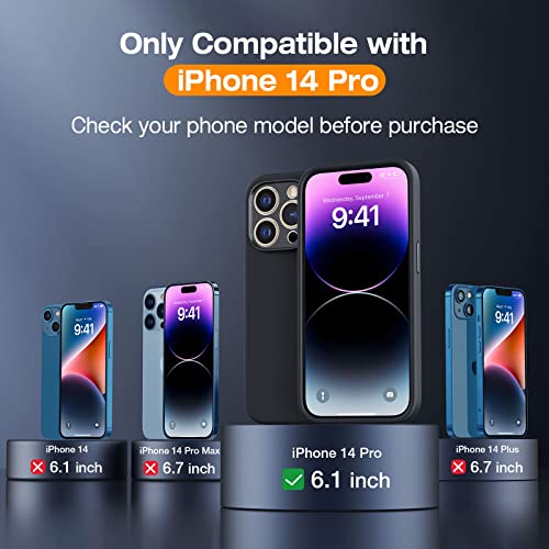 LK for iPhone 14 Pro Case + 2 Pack Screen Protector + Round Lens Protector [Compatible for MagSafe] [Soft Microfiber Lining] Silicone Slim Shockproof Phone Case iPhone 14 Pro, Mystic Black