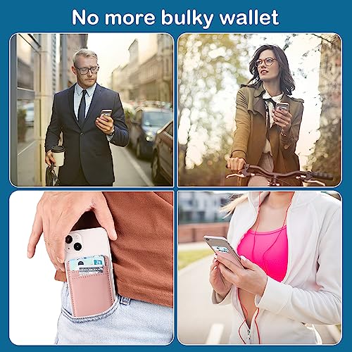 Fulgamo 2Pack Phone Wallet,Leather Phone Card Holder Adhesive Stick On Credit Card Pocket for Back of Phone Case iPhone and Android-Pink,Blue