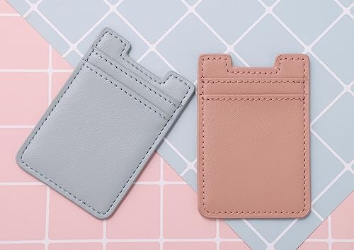 Fulgamo 2Pack Phone Wallet,Leather Phone Card Holder Adhesive Stick On Credit Card Pocket for Back of Phone Case iPhone and Android-Pink,Blue