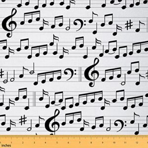 musical notes fabric by the yard,hippie music theme upholstery fabric for sewing lover,modern stripes geometry waterproof outdoor fabric crafting supplies,1 yard,black white