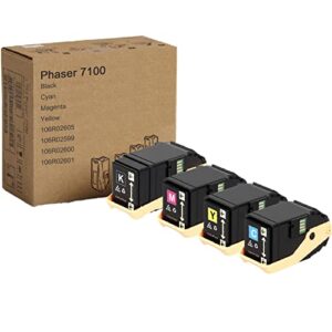 phaser 7100 remanufactured toner cartridge black cyan magenta yellow replacement for xerox 106r02605 106r02599 106r02600 106r02601.