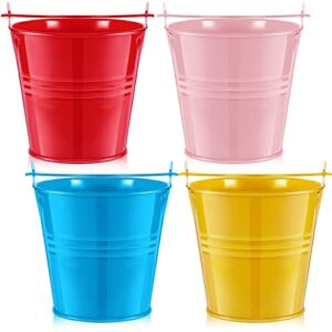 4 pcs small metal pencil buckets pencil cups for classroom sharp pencil buckets colorful pen holders included 20 stickers assorted colored for office teachers classroom supplies and party favor