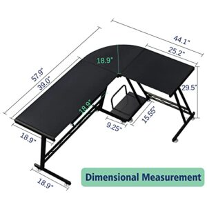 dreamlify Reversible L-Shaped Modern Gaming Pull-Out Keyboard Tray Corner CPU Stand Computer Desk for Home Office Workstation Space Saving, Black