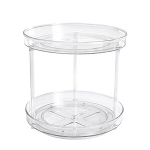 leeyubay lazy susan organizer plastic clear lazy susan turntable for cabinet 9.2" round rotating spice rack cosmetic makeup organizers for kitchen vanity countertop fridge bathroom (9.2 inch - 2 tier)