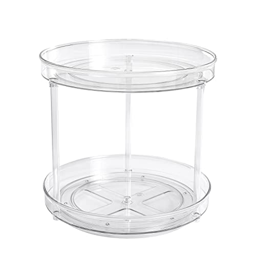 LEEYUBAY Lazy Susan Organizer Plastic Clear Lazy Susan Turntable for Cabinet 9.2" Round Rotating Spice Rack Cosmetic Makeup Organizers for Kitchen Vanity Countertop Fridge Bathroom (9.2 Inch - 2 Tier)