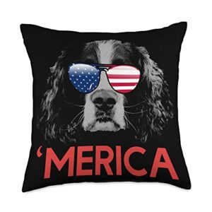 check out my english springer spaniel shirts merica english springer spaniel american flag 4th of july throw pillow, 18x18, multicolor
