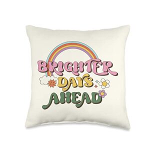 Retro Designs For the 60's and 70's Hippee & Co. Cute Retro Motivational Brighter Days Ahead Rainbow Daisy Throw Pillow, 16x16, Multicolor