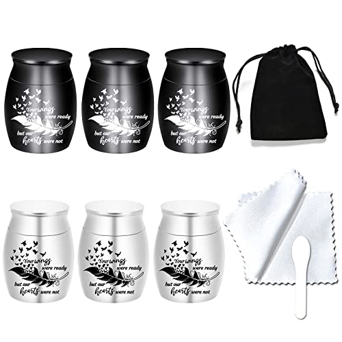 Small Keepsake Urns for Human Ashes - Set of 6 - Share Urn with Family & Friends Mini Cremation Urns with Feather Seagull Pattern Stainless Steel Memorial Ashes Holder (6Pcs Urn)