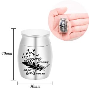 Small Keepsake Urns for Human Ashes - Set of 6 - Share Urn with Family & Friends Mini Cremation Urns with Feather Seagull Pattern Stainless Steel Memorial Ashes Holder (6Pcs Urn)