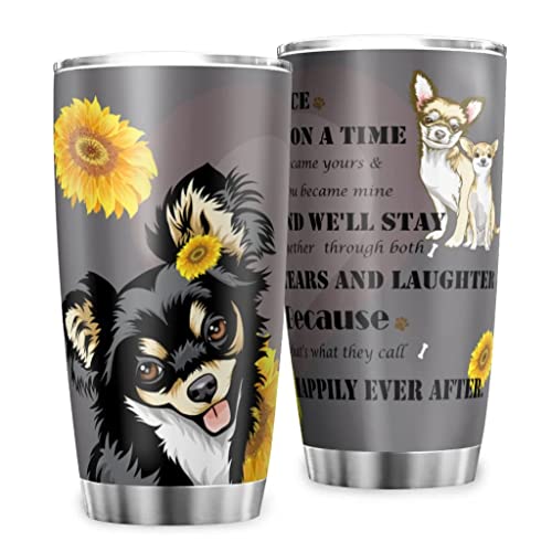 Featmalnr Chihuahua Dog Tumbler With Flip Lid Stainless Steel Coffee Cups Vacuum Insulated Travel Mug for Ice Drink Travel Mug for Office Coffee Cups High-capacity Water Cups Chihuahua Dog 20oz