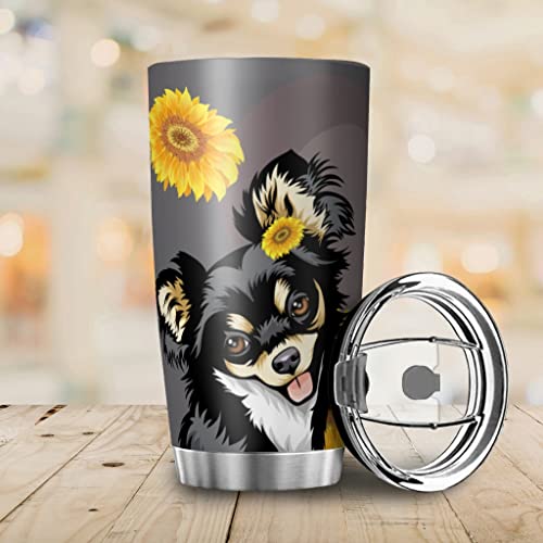 Featmalnr Chihuahua Dog Tumbler With Flip Lid Stainless Steel Coffee Cups Vacuum Insulated Travel Mug for Ice Drink Travel Mug for Office Coffee Cups High-capacity Water Cups Chihuahua Dog 20oz