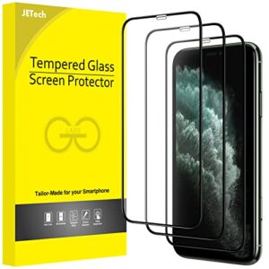 jetech full coverage screen protector for iphone 11 pro/iphone x/iphone xs 5.8-inch, black edge, 9h tempered glass film case-friendly, hd clear, 3-pack