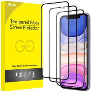 jetech full coverage screen protector for iphone 11/iphone xr 6.1-inch, black edge, 9h tempered glass film case-friendly, hd clear, 3-pack