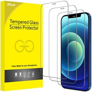 jetech full coverage screen protector for iphone 12/12 pro 6.1-inch, 9h tempered glass film case-friendly, hd clear, 3-pack