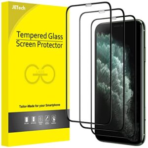 jetech full coverage screen protector for iphone 11 pro max/iphone xs max 6.5-inch, black edge, 9h tempered glass film case-friendly, hd clear, 3-pack