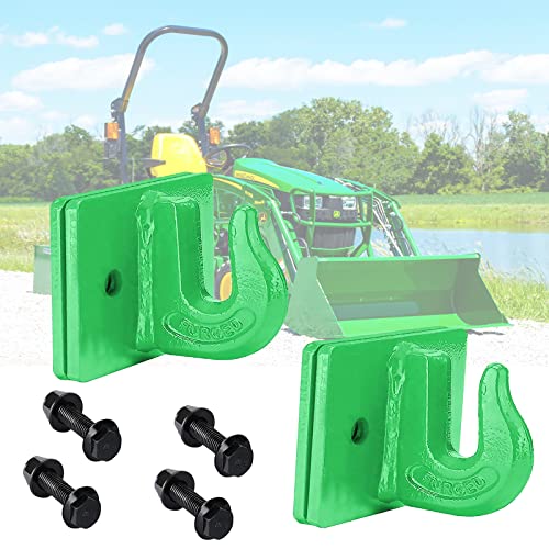 2 Pack 3/8" Tractor Bucket Grab Hook, G70 Forged Steel Bolt On Grab Hook for Tractor Bucket, Heavy Duty Tow Hook with Backer Plate Available Work Well for Loader Buckets, Truck RV, UTV (Green)