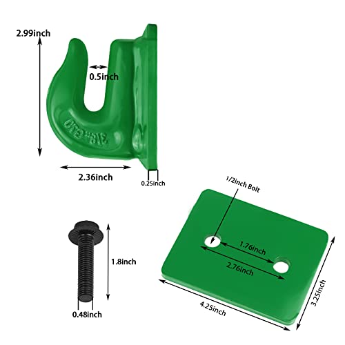 2 Pack 3/8" Tractor Bucket Grab Hook, G70 Forged Steel Bolt On Grab Hook for Tractor Bucket, Heavy Duty Tow Hook with Backer Plate Available Work Well for Loader Buckets, Truck RV, UTV (Green)