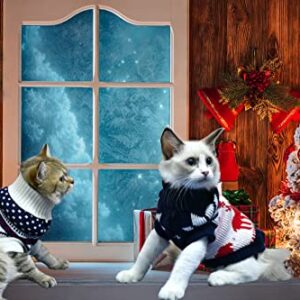 Vehomy 2Pcs Pet Puppy Christmas Sweaters Cat Sweater Kitten Knitwear Dog Xmas Clothes Navy Blue and Christmas White Sweaters with Reindeers Snowflakes Pattern for Kitten Cat Puppy Dog S