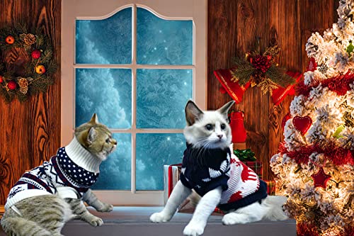 Vehomy 2Pcs Pet Puppy Christmas Sweaters Cat Sweater Kitten Knitwear Dog Xmas Clothes Navy Blue and Christmas White Sweaters with Reindeers Snowflakes Pattern for Kitten Cat Puppy Dog S