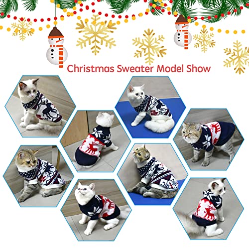 Vehomy 2Pcs Pet Puppy Christmas Sweaters Cat Sweater Kitten Knitwear Dog Xmas Clothes Navy Blue and Christmas White Sweaters with Reindeers Snowflakes Pattern for Kitten Cat Puppy Dog S