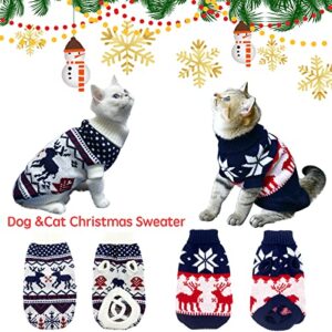 Vehomy 2Pcs Pet Puppy Christmas Sweaters Cat Sweater Kitten Knitwear Dog Xmas Clothes Navy Blue and Christmas White Sweaters with Reindeers Snowflakes Pattern for Kitten Cat Puppy Dog S