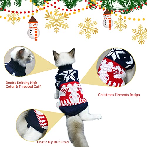 Vehomy 2Pcs Pet Puppy Christmas Sweaters Cat Sweater Kitten Knitwear Dog Xmas Clothes Navy Blue and Christmas White Sweaters with Reindeers Snowflakes Pattern for Kitten Cat Puppy Dog S